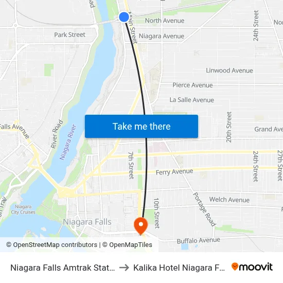 Niagara Falls Amtrak Station to Kalika Hotel Niagara Falls map