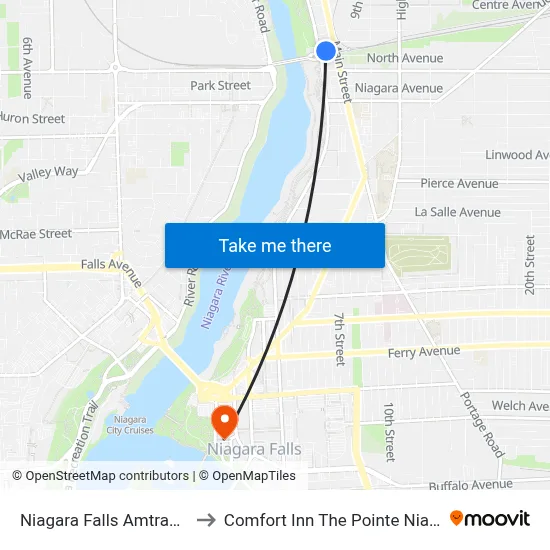 Niagara Falls Amtrak Station to Comfort Inn The Pointe Niagara Falls map