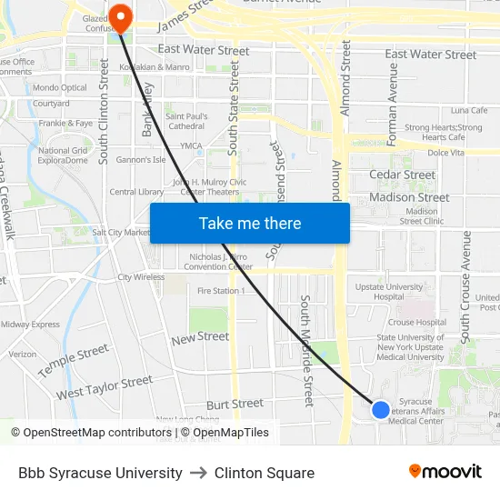 Bbb Syracuse University to Clinton Square map