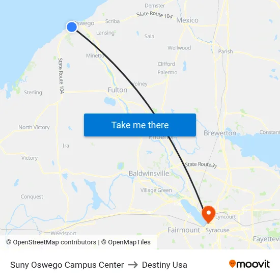 Suny Oswego Campus Center to Destiny Usa map
