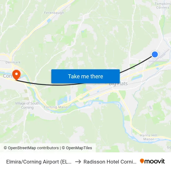 Elmira/Corning Airport (ELM) to Radisson Hotel Corning map