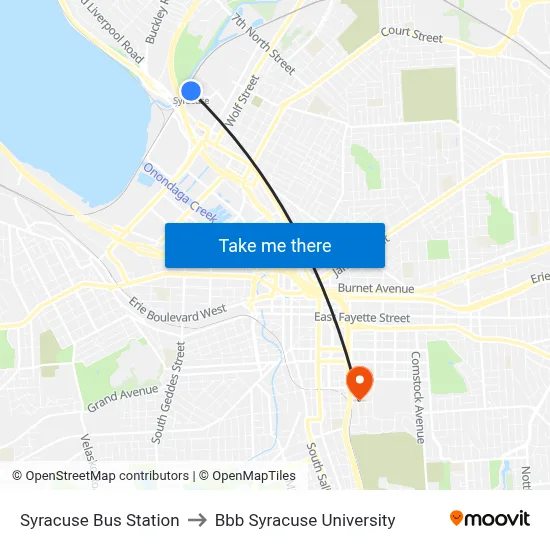 Syracuse Bus Station to Bbb Syracuse University map