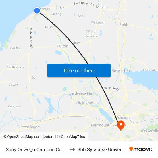 Suny Oswego Campus Center to Bbb Syracuse University map