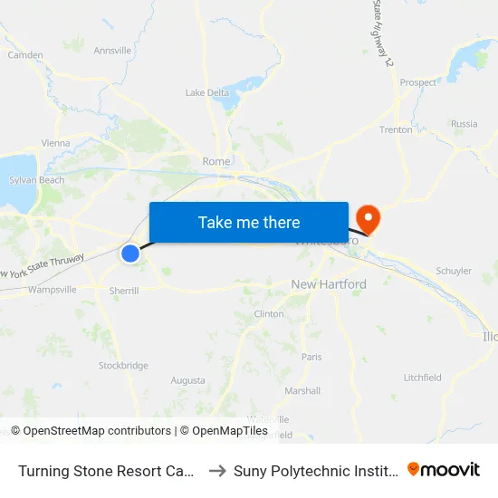 Turning Stone Resort Casino to Suny Polytechnic Institute map