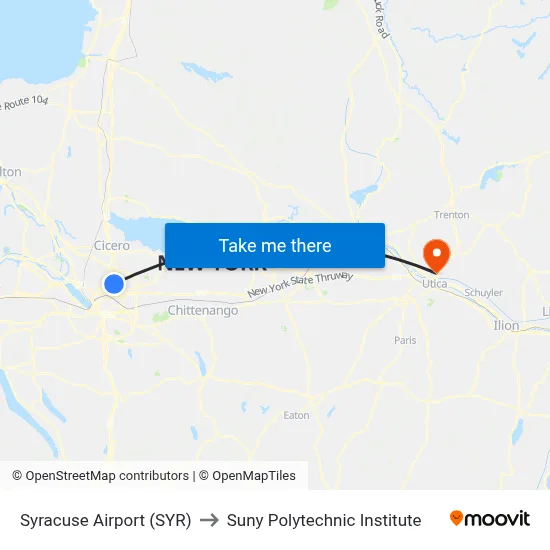Syracuse Airport (SYR) to Suny Polytechnic Institute map
