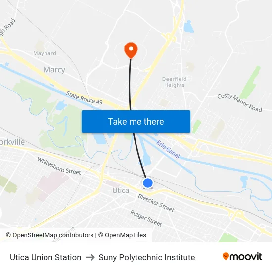 Utica Union Station to Suny Polytechnic Institute map
