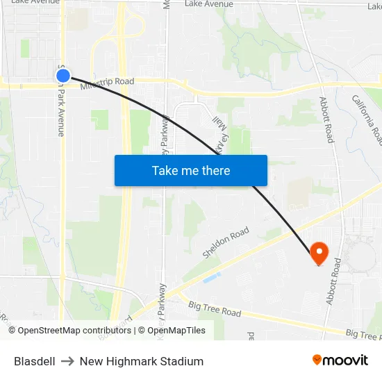 Blasdell to New Highmark Stadium map