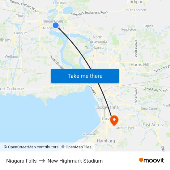 Niagara Falls to New Highmark Stadium map