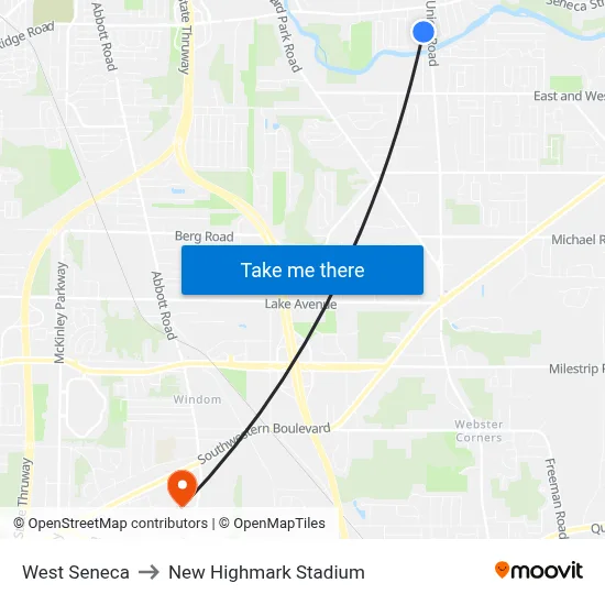 West Seneca to New Highmark Stadium map