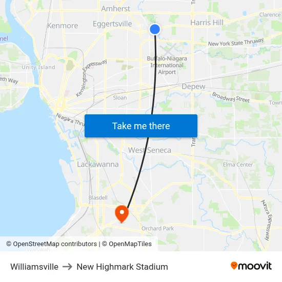 Williamsville to New Highmark Stadium map