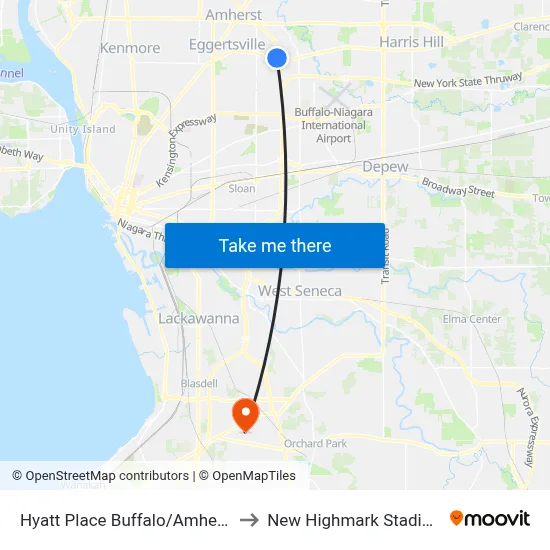 Hyatt Place Buffalo/Amherst to New Highmark Stadium map