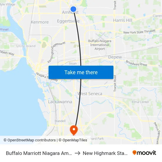 Buffalo Marriott Niagara Amherst to New Highmark Stadium map