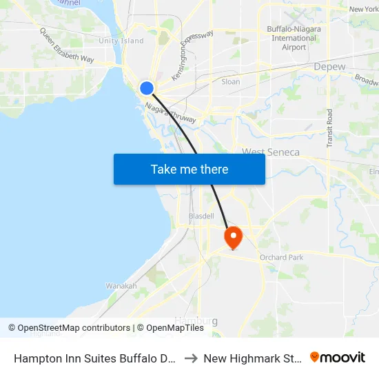 Hampton Inn Suites Buffalo Downtown to New Highmark Stadium map