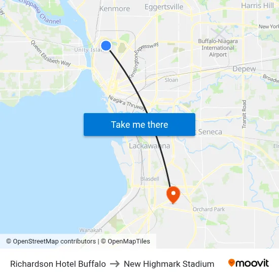 Richardson Hotel Buffalo to New Highmark Stadium map