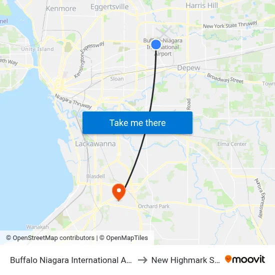 Buffalo Niagara International Airport - BUF to New Highmark Stadium map