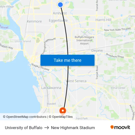 University of Buffalo to New Highmark Stadium map