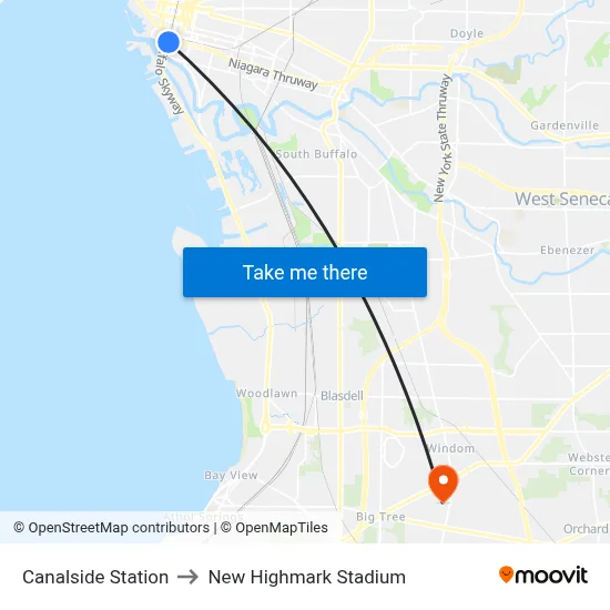 Canalside Station to New Highmark Stadium map