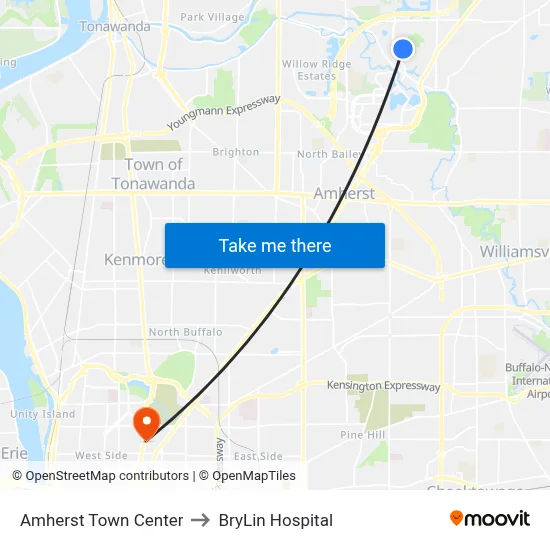 Amherst Town Center to BryLin Hospital map