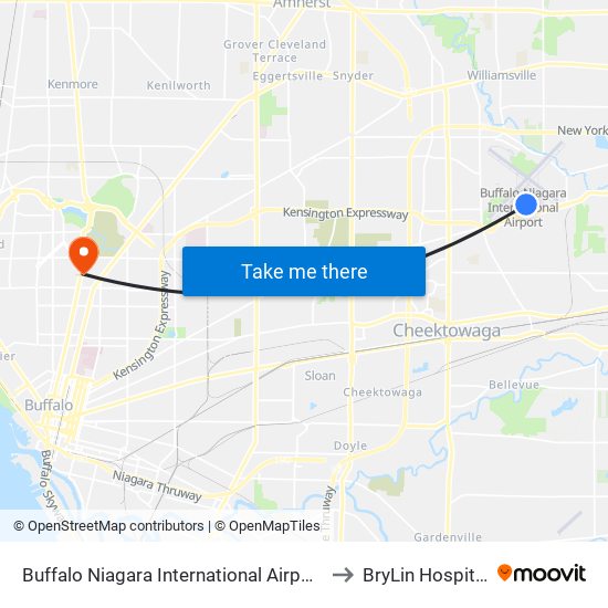 Buffalo Niagara International Airport to BryLin Hospital map