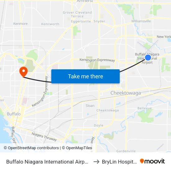 Buffalo Niagara International Airport to BryLin Hospital map