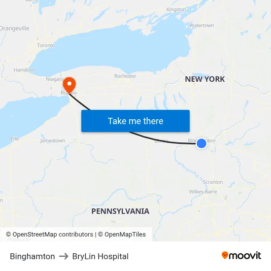 Binghamton to BryLin Hospital map