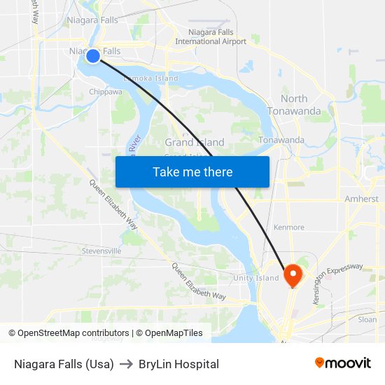 Niagara Falls (Usa) to BryLin Hospital map