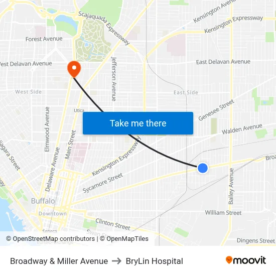 Broadway & Miller Avenue to BryLin Hospital map