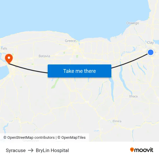 Syracuse to BryLin Hospital map