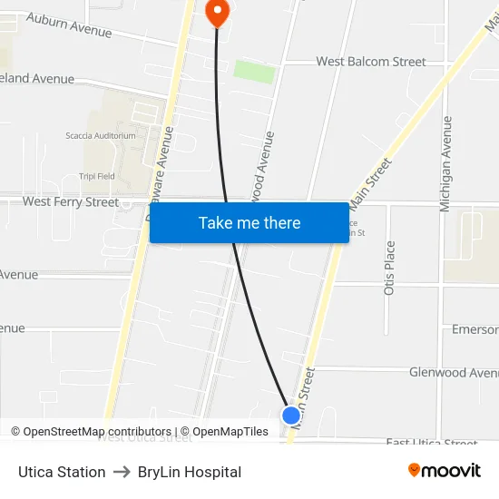 Utica Station to BryLin Hospital map