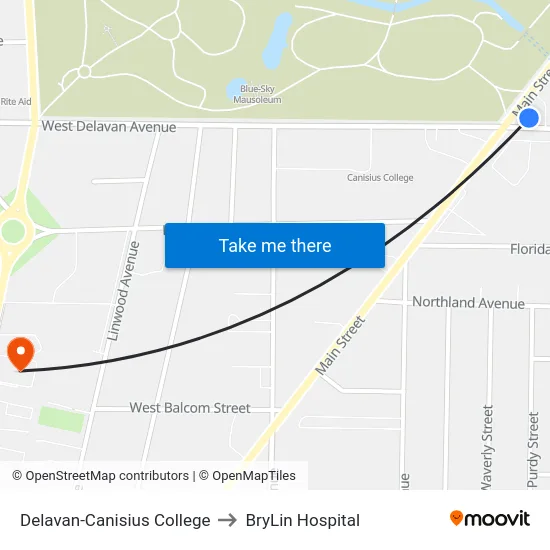 Delavan-Canisius College to BryLin Hospital map
