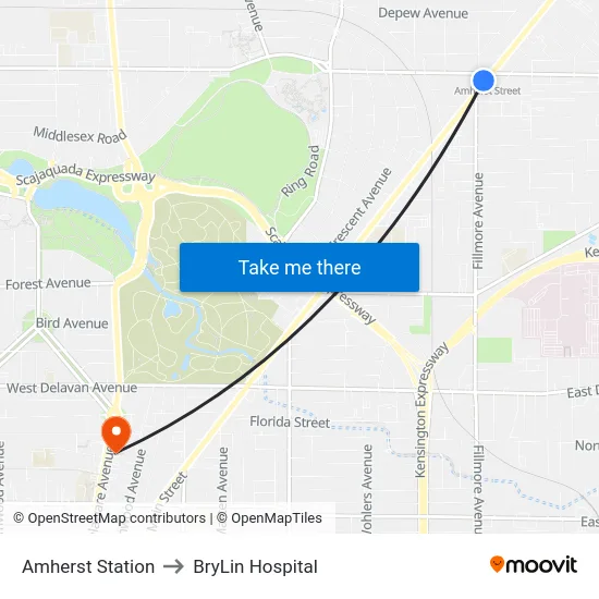 Amherst Station to BryLin Hospital map