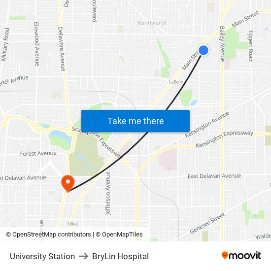 University Station to BryLin Hospital map