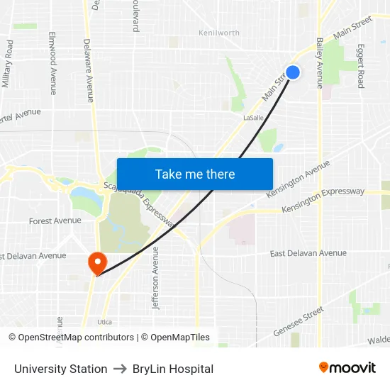 University Station to BryLin Hospital map