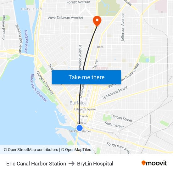 Erie Canal Harbor Station to BryLin Hospital map