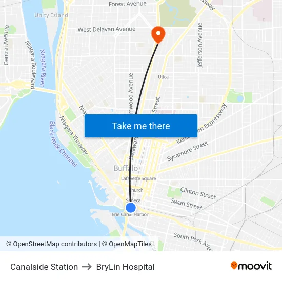 Canalside Station to BryLin Hospital map