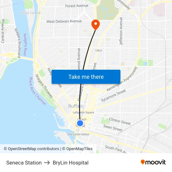 Seneca Station to BryLin Hospital map