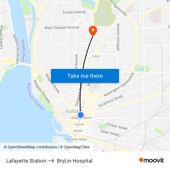 Lafayette Station to BryLin Hospital map