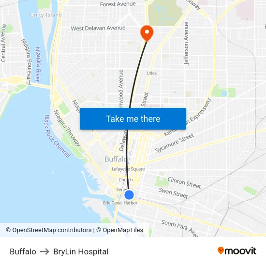 Buffalo to BryLin Hospital map