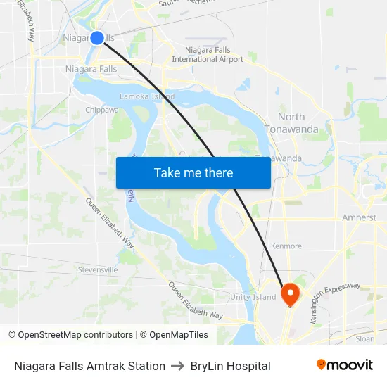 Niagara Falls Amtrak Station to BryLin Hospital map
