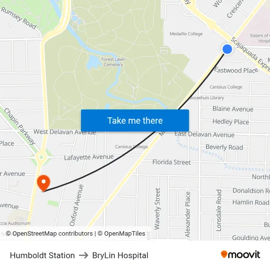 Humboldt Station to BryLin Hospital map