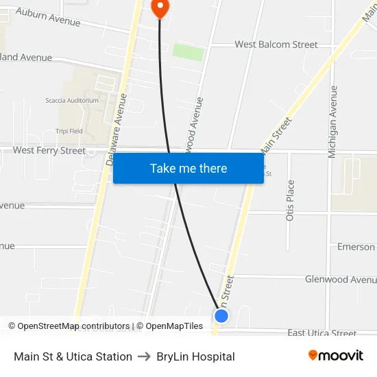Main St & Utica Station to BryLin Hospital map