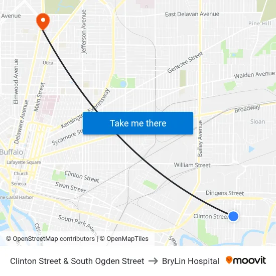 Clinton Street & South Ogden Street to BryLin Hospital map