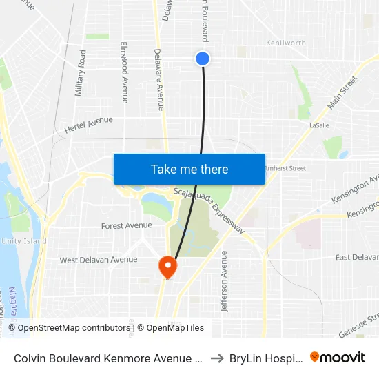 Colvin Boulevard & Kenmore Avenue to BryLin Hospital map