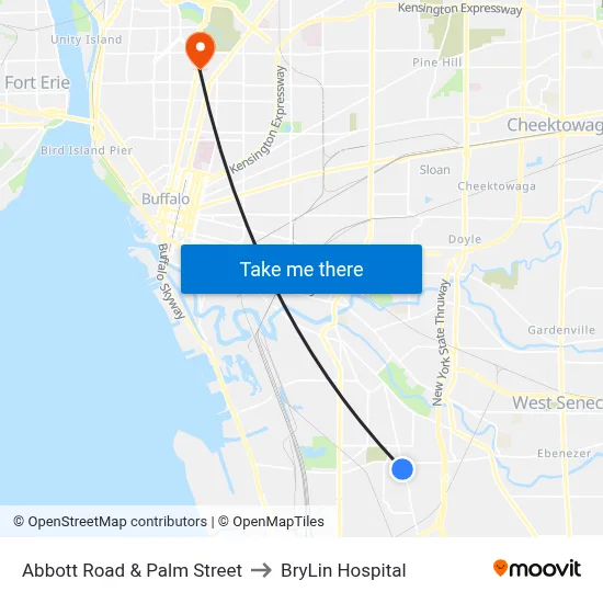 Abbott Road & Palm Street to BryLin Hospital map