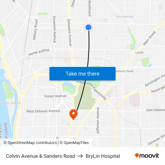 Colvin Avenue & Sanders Road to BryLin Hospital map