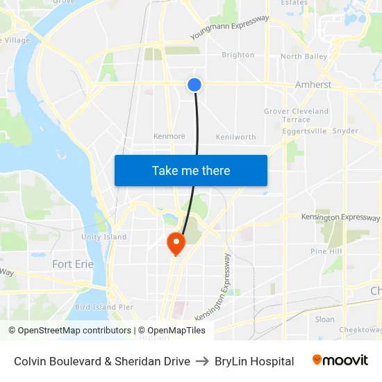 Colvin Boulevard & Sheridan Drive to BryLin Hospital map
