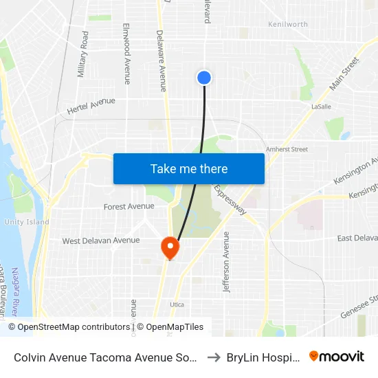 Colvin Avenue & Tacoma Avenue to BryLin Hospital map