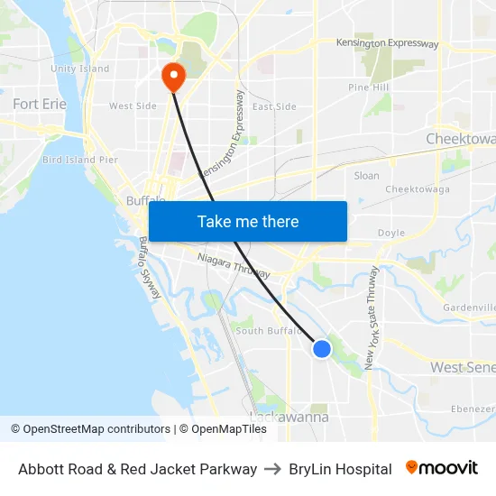 Abbott Road & Red Jacket Parkway to BryLin Hospital map