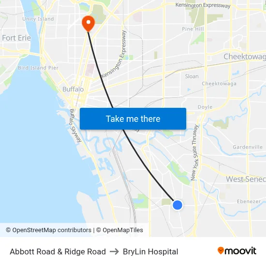 Abbott Road & Ridge Road to BryLin Hospital map