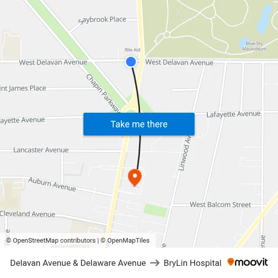 Delavan Avenue & Delaware Avenue to BryLin Hospital map